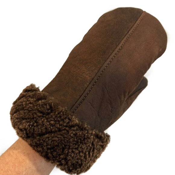 Vintage Shearling Sheepskin Leather Mittens – Winter Fur Mittens - Picture 2 of 11